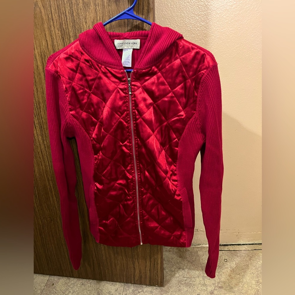 Zippered hooded Sweater Jacket.